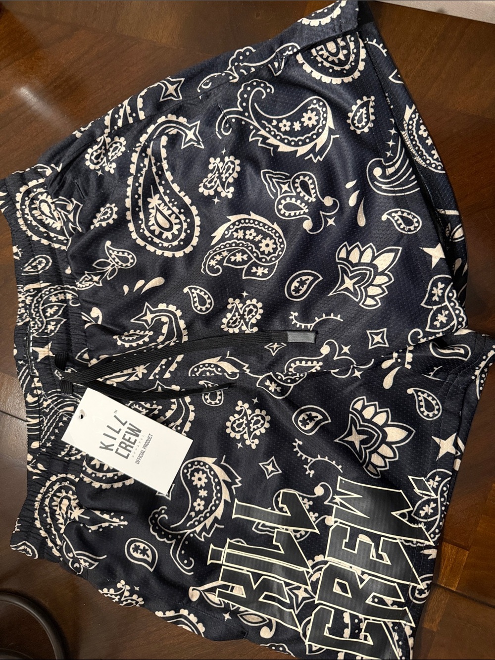 Kill Crew Black and White Paisley Drawstring Shorts